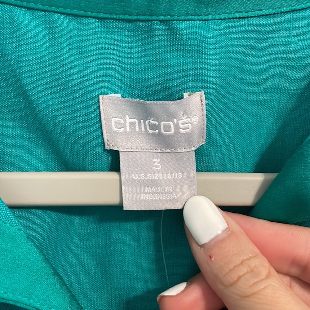 ♥️ NWT Chico’s Linen Popover Blouse Sz 3 ( US 16/18) Jade Green - Picture 3 of 8